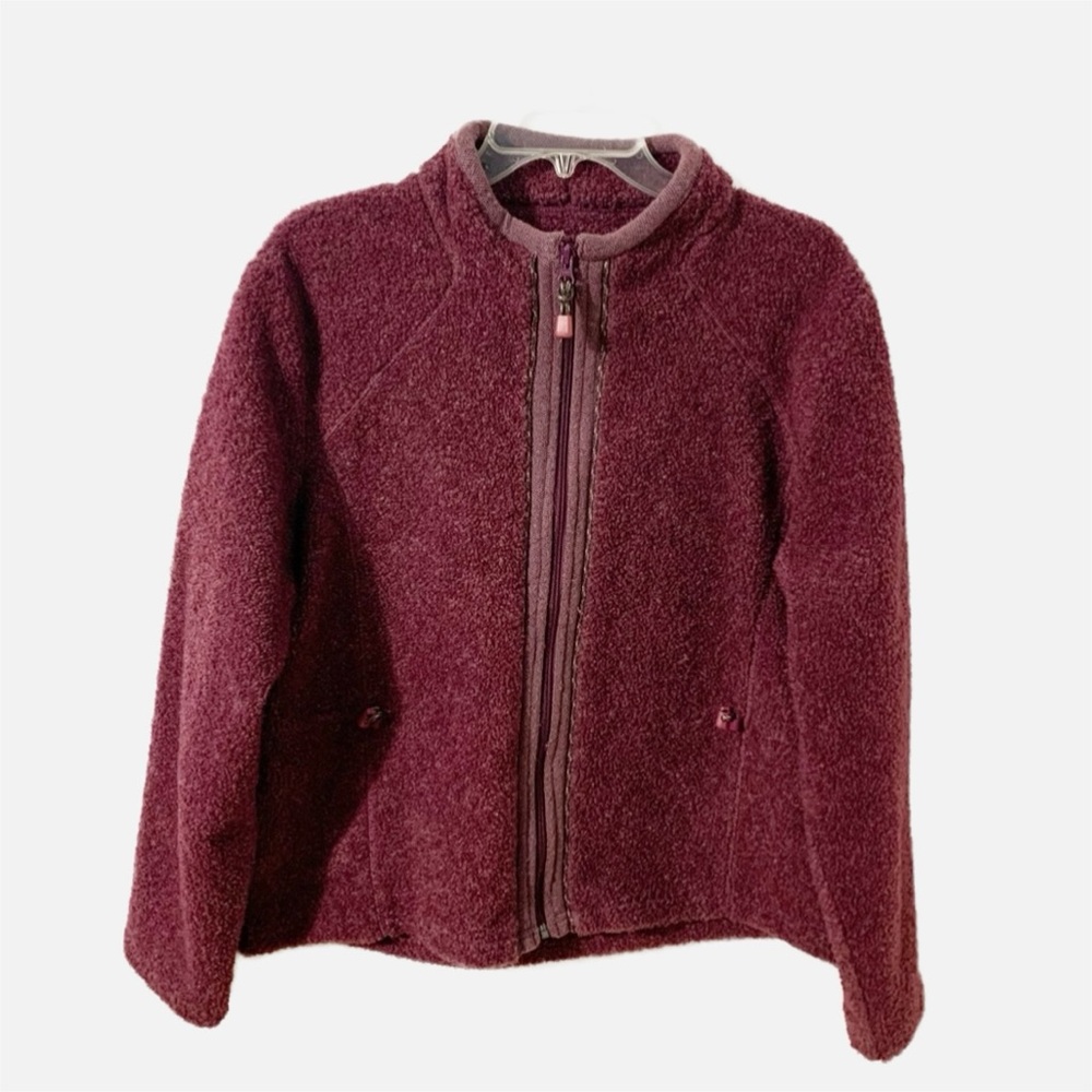 Woolrich Full-Zip Fleece Jacket Mock Neck Wineberry Heather Size Large